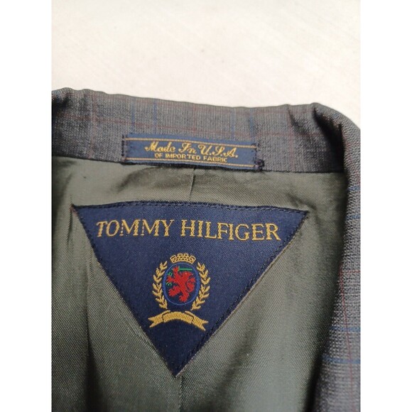 Vtg Tommy Hilfiger Windowpane Sport Coat Mens Gray 3 Button Jacket Blazer 40L - Picture 8 of 11